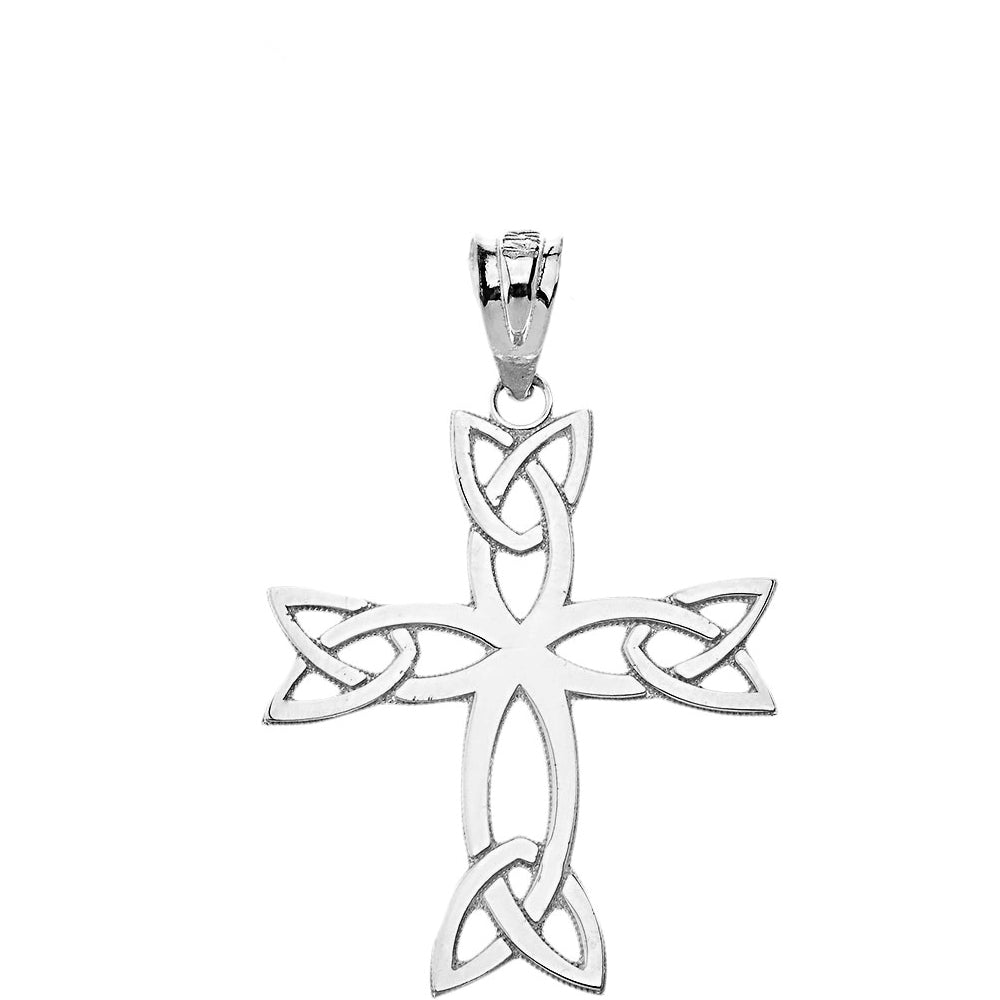 Solid Gold Celtic Trinity Cross Pendant Necklace, view 6