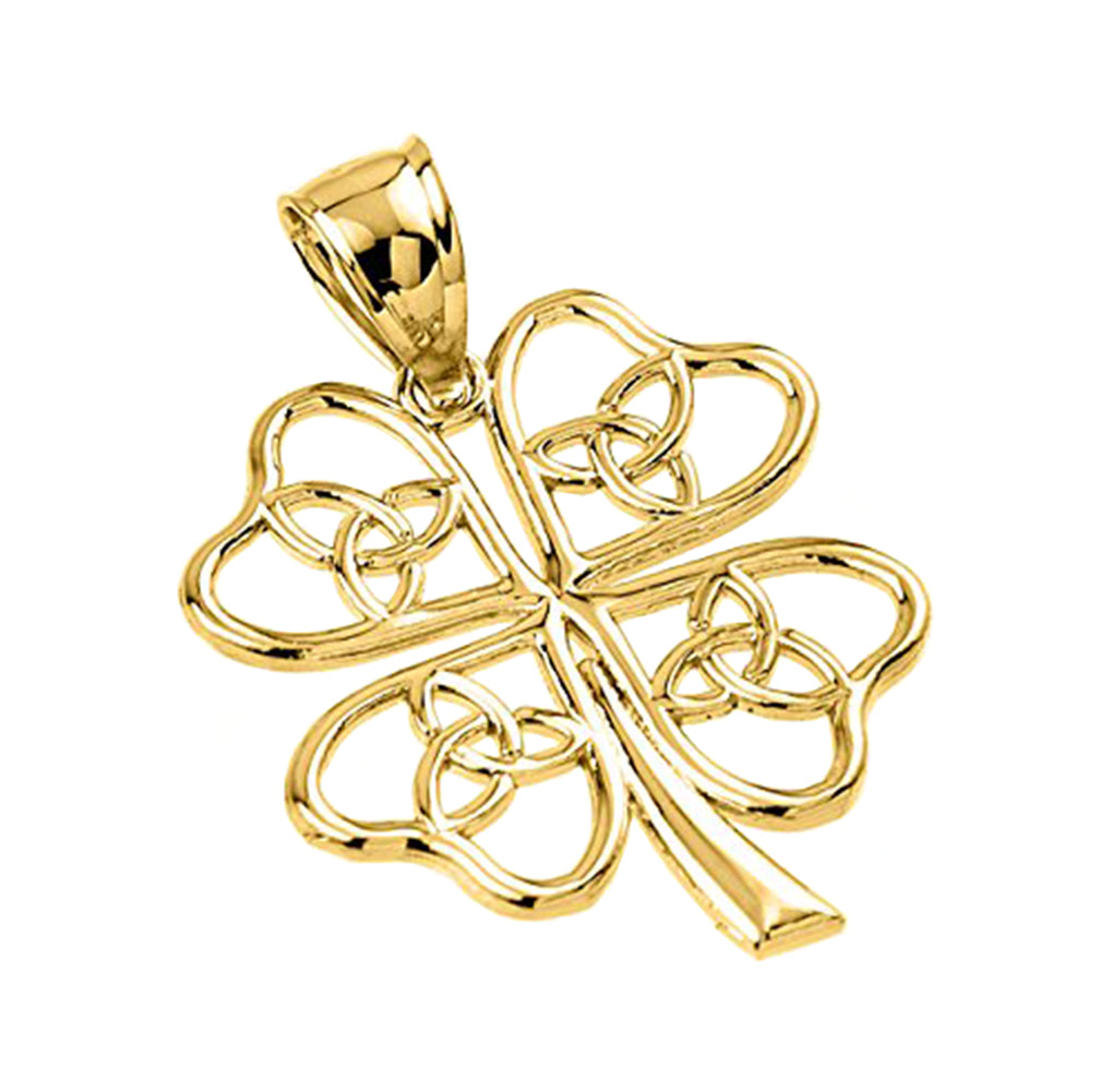 Solid Gold Celtic Trinity Knot Clover Pendant Necklace