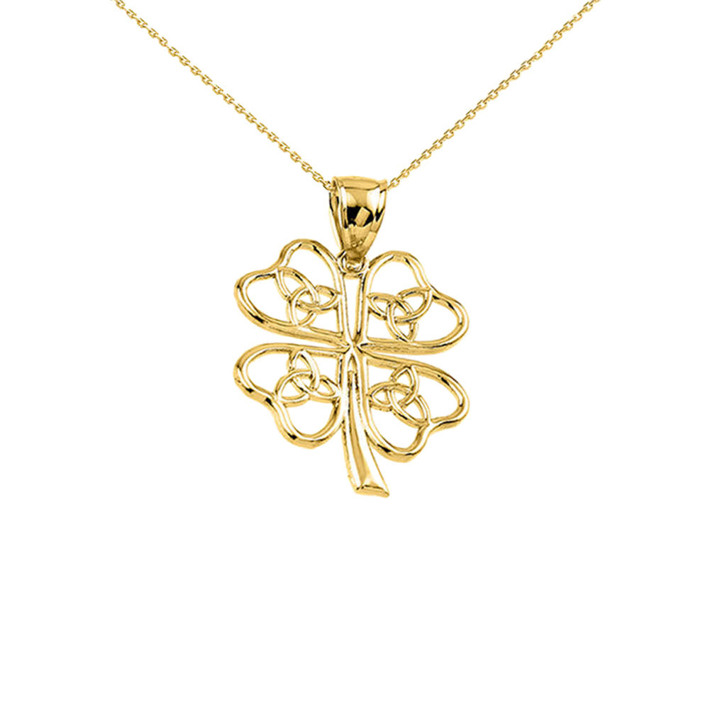 Solid Gold Celtic Trinity Knot Clover Pendant Necklace, view 5