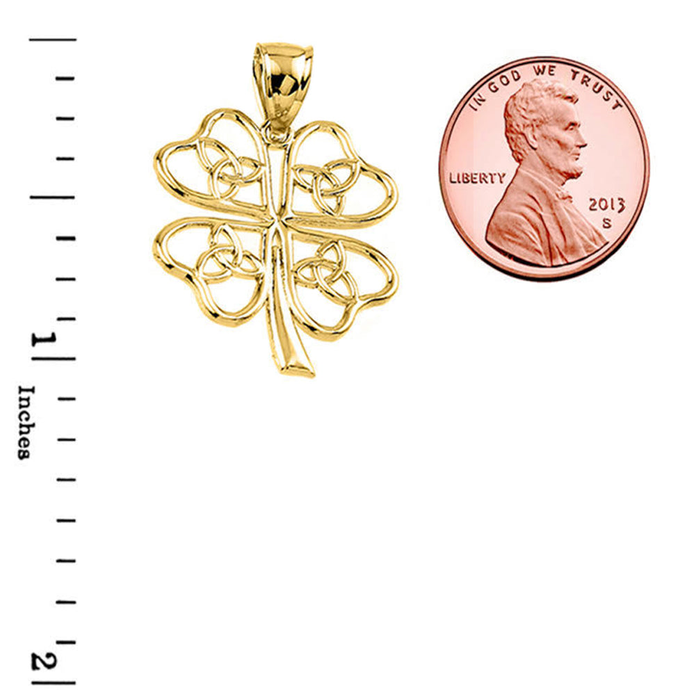 Solid Gold Celtic Trinity Knot Clover Pendant Necklace, view 6