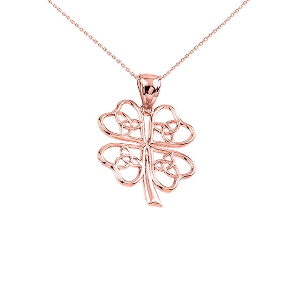 Solid Gold Celtic Trinity Knot Clover Pendant Necklace, view 7