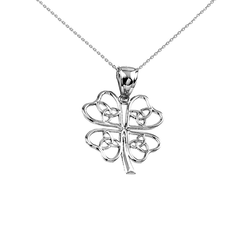 Solid Gold Celtic Trinity Knot Clover Pendant Necklace, view 9