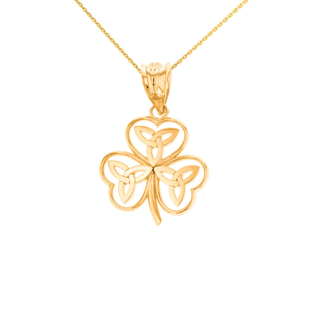 Solid Gold Celtic Trinity Knot Shamrock Pendant Necklace