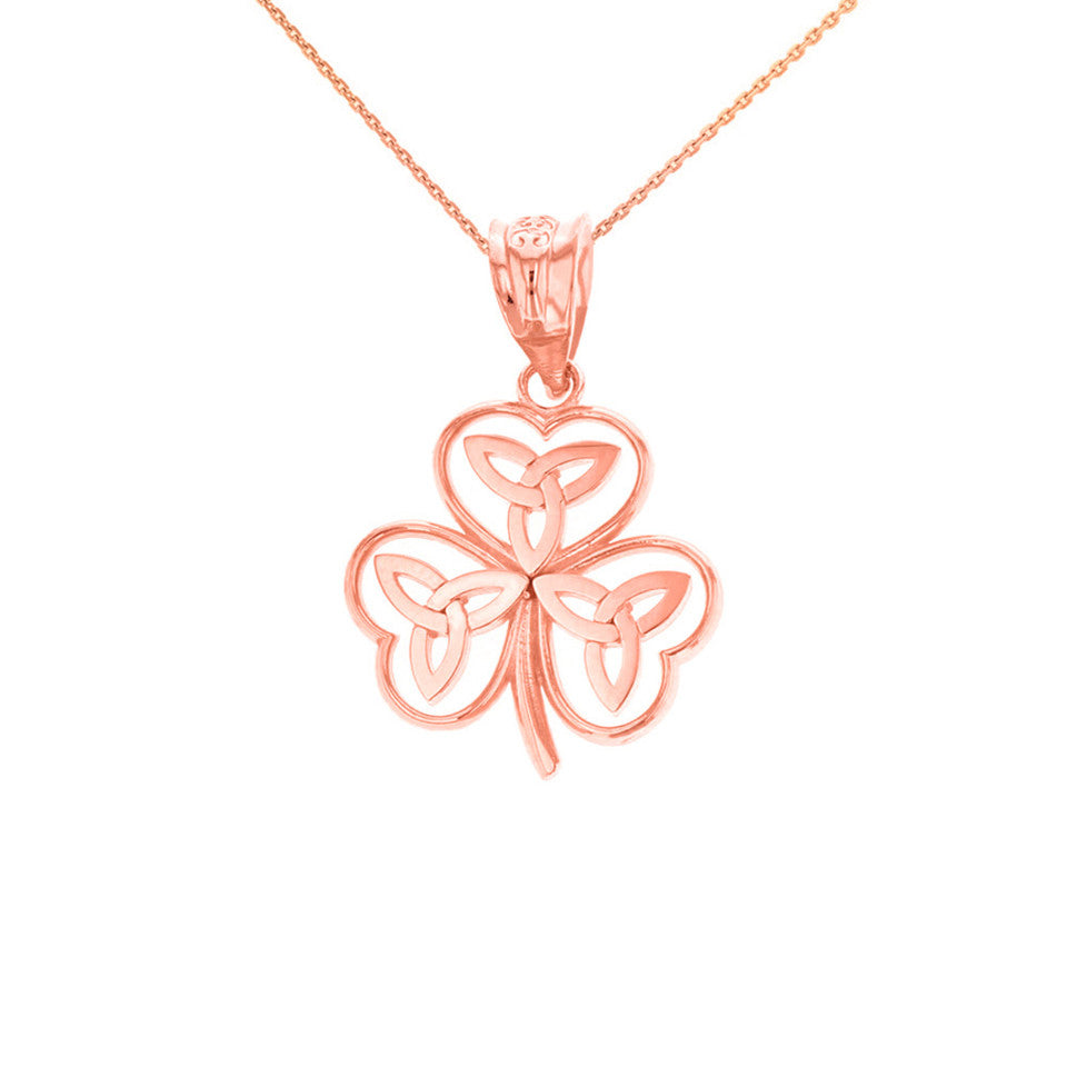 Solid Gold Celtic Trinity Knot Shamrock Pendant Necklace, view 5