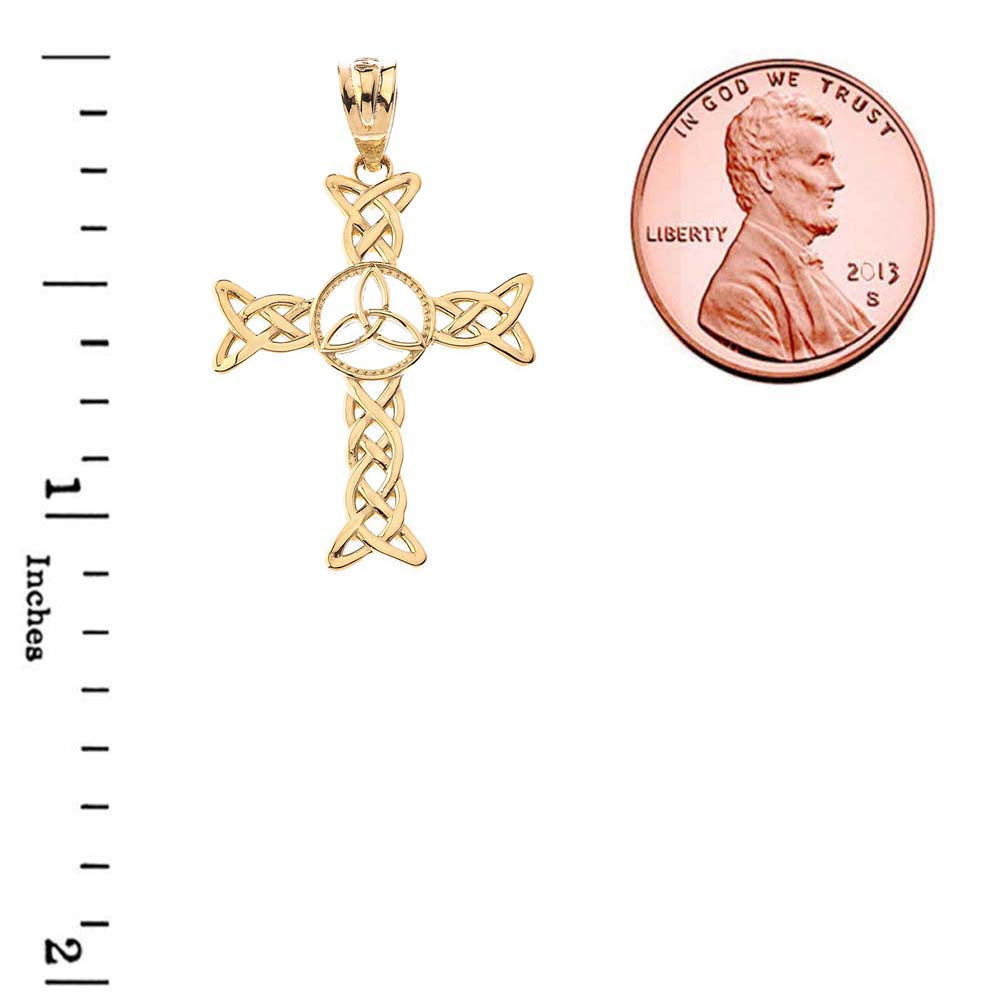 Solid Gold Celtic Trinity Knot-Style Cross Pendant Necklace, view 2