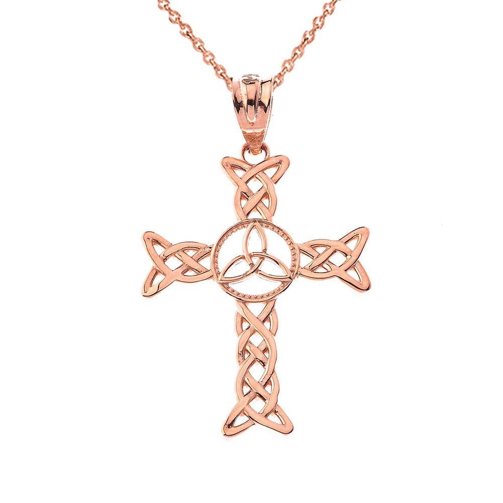 Solid Gold Celtic Trinity Knot-Style Cross Pendant Necklace, view 3