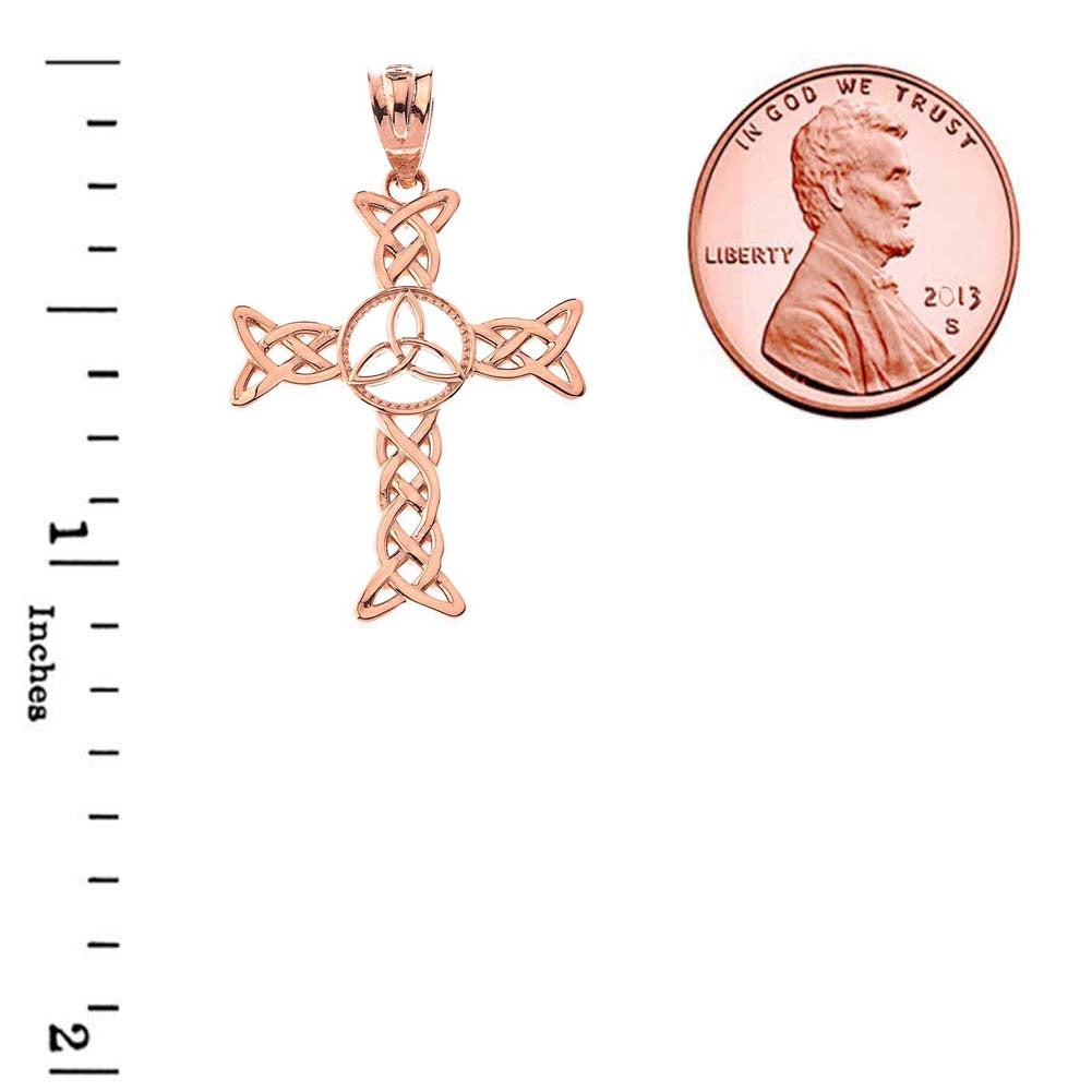 Solid Gold Celtic Trinity Knot-Style Cross Pendant Necklace, view 4