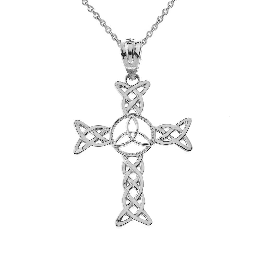 Solid Gold Celtic Trinity Knot-Style Cross Pendant Necklace, view 5