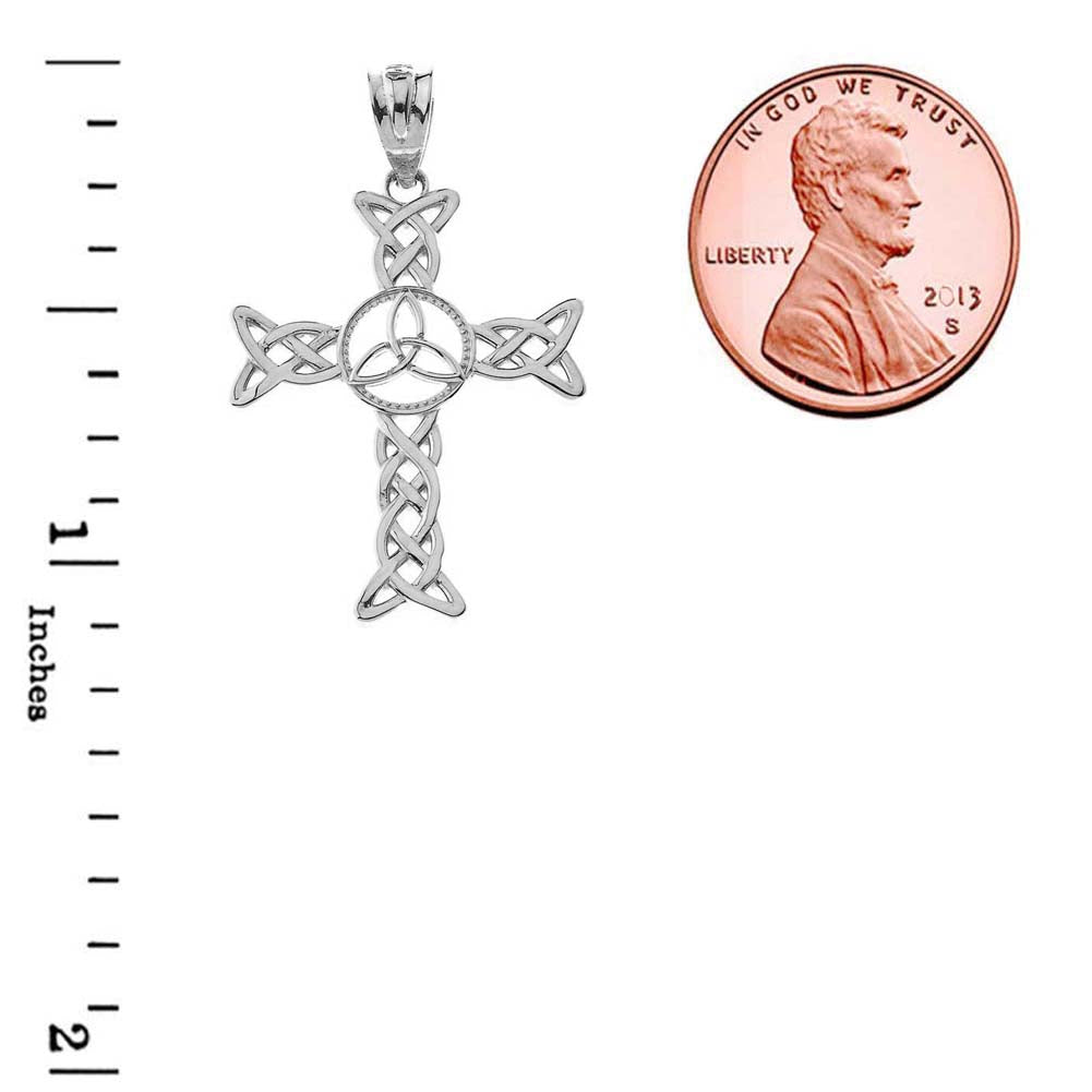 Solid Gold Celtic Trinity Knot-Style Cross Pendant Necklace, view 6