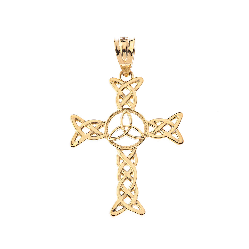 Solid Gold Celtic Trinity Knot-Style Cross Pendant Necklace, view 7