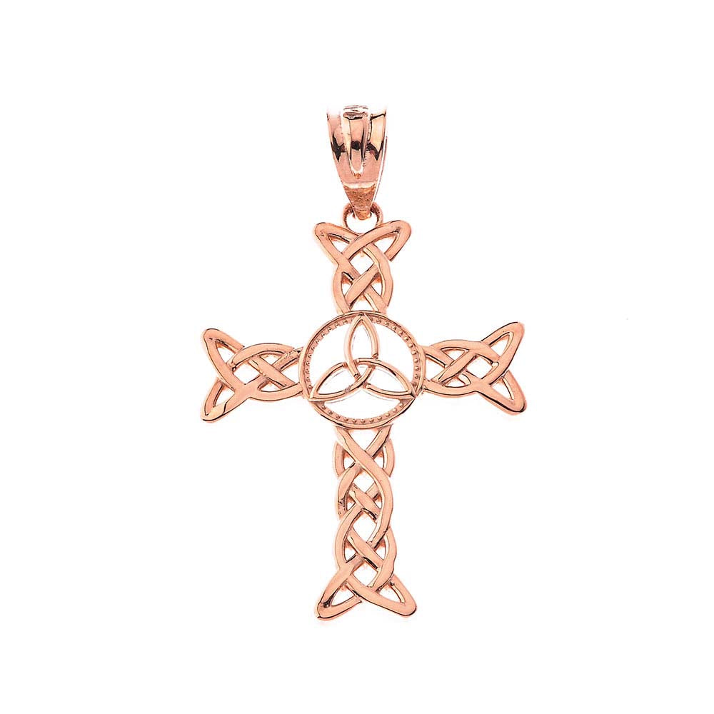 Solid Gold Celtic Trinity Knot-Style Cross Pendant Necklace, view 8
