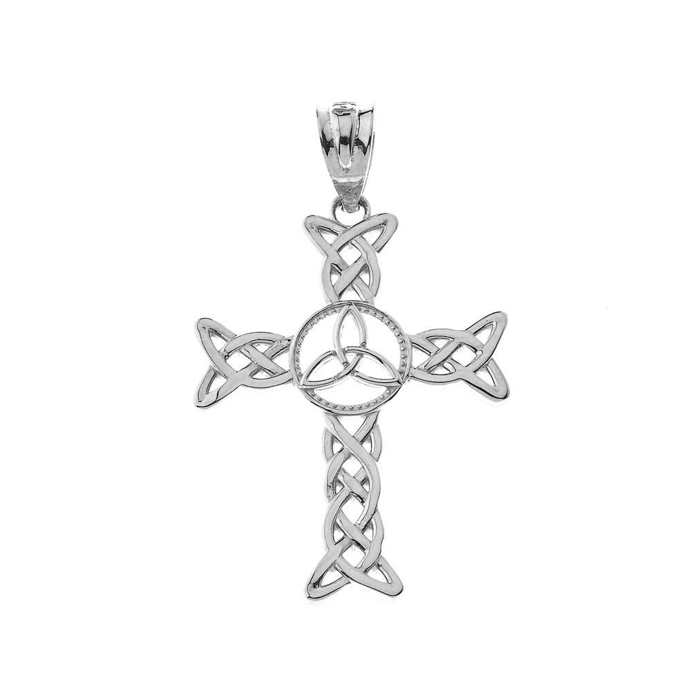 Solid Gold Celtic Trinity Knot-Style Cross Pendant Necklace, view 9