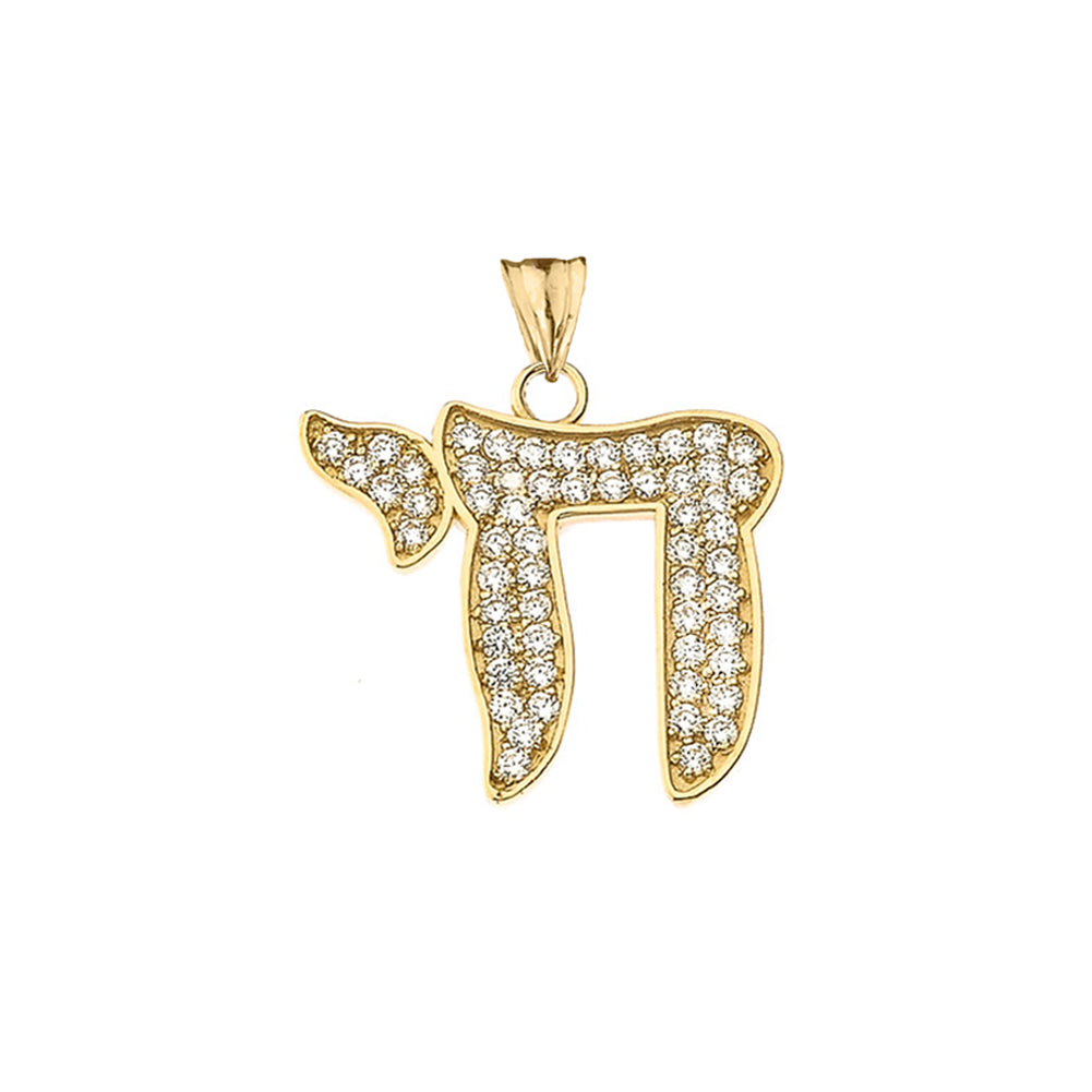 Solid Gold Chai Pendant Necklace (0.75"), view 7