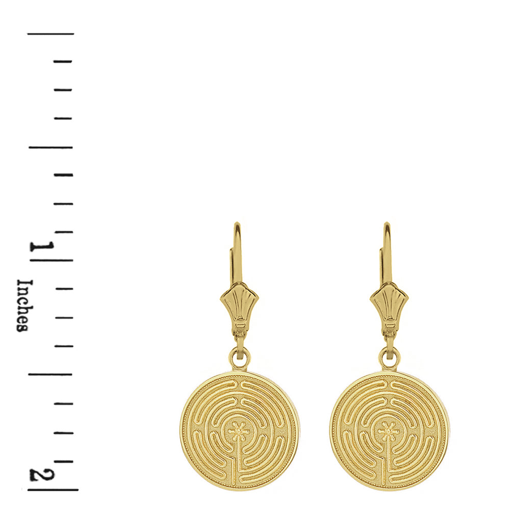 Solid Gold Chartres Labyrinth Dainty Disc Earring Set, view 2