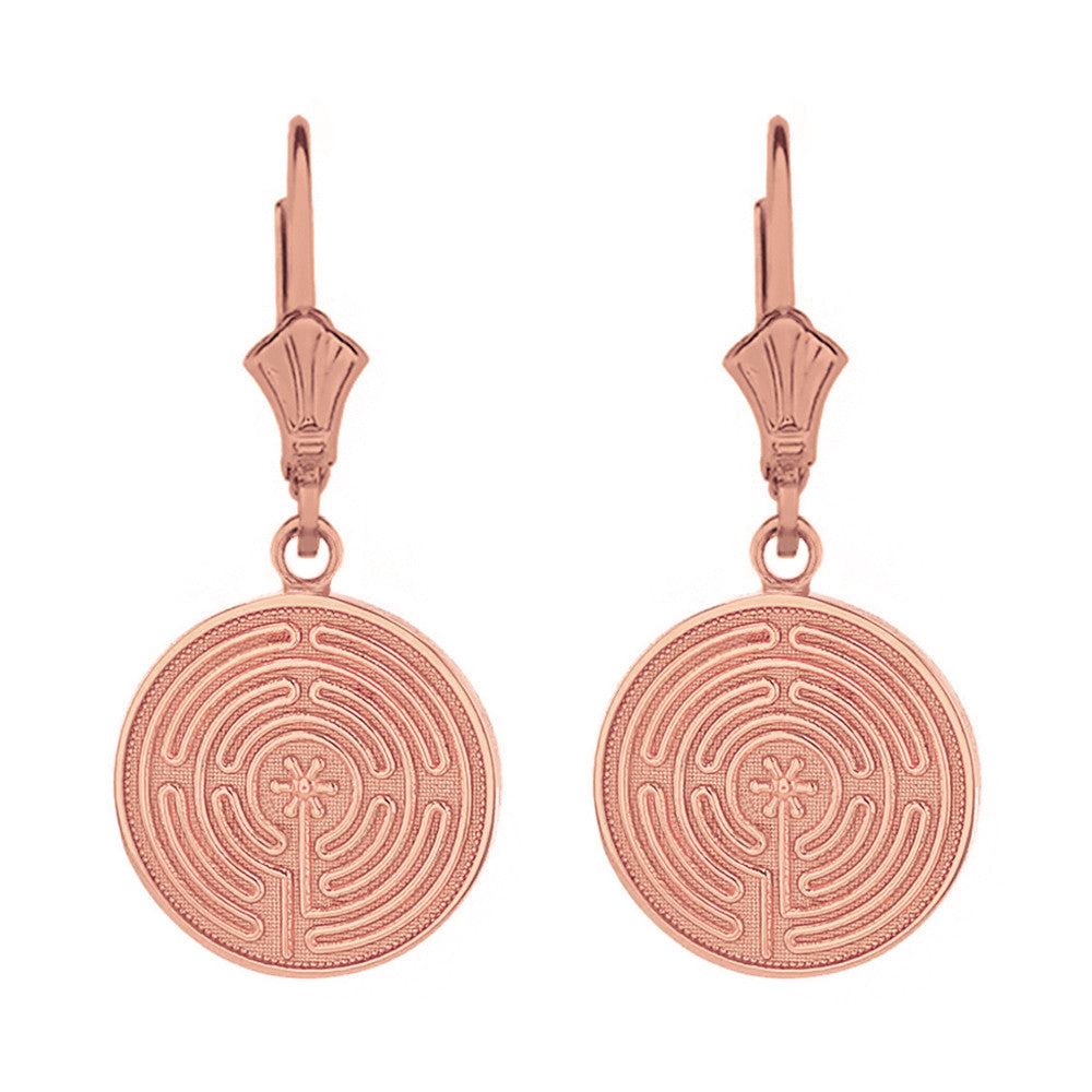 Solid Gold Chartres Labyrinth Dainty Disc Earring Set, view 3