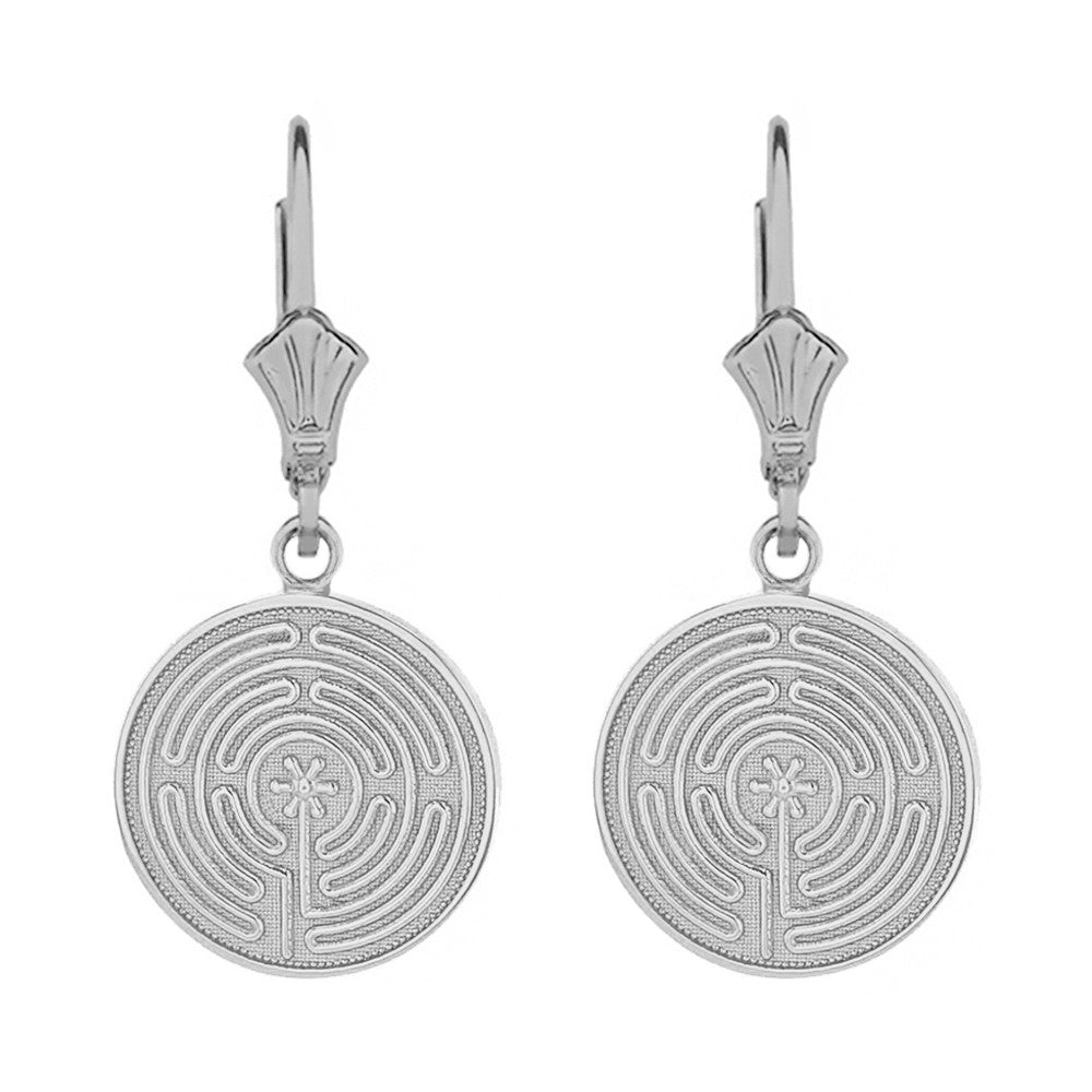 Solid Gold Chartres Labyrinth Dainty Disc Earring Set, view 4