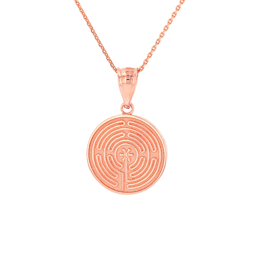 Solid Gold Chartres Labyrinth Dainty Disc Medallion Pendant Necklace, view 3