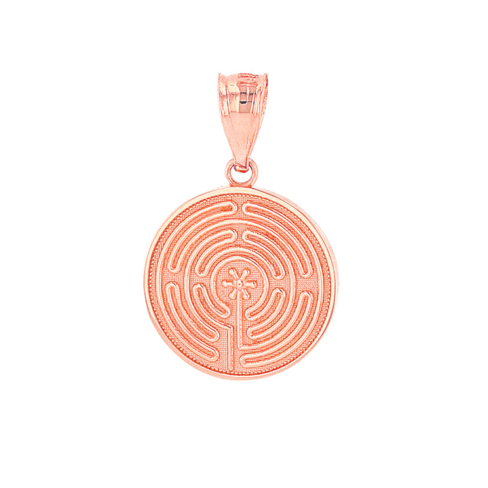 Solid Gold Chartres Labyrinth Dainty Disc Medallion Pendant Necklace, view 4