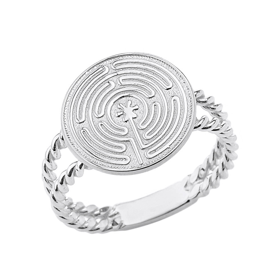 Solid Gold Chartres Prayer and Mediation Labyrinth Twisted Band Ring, view 2