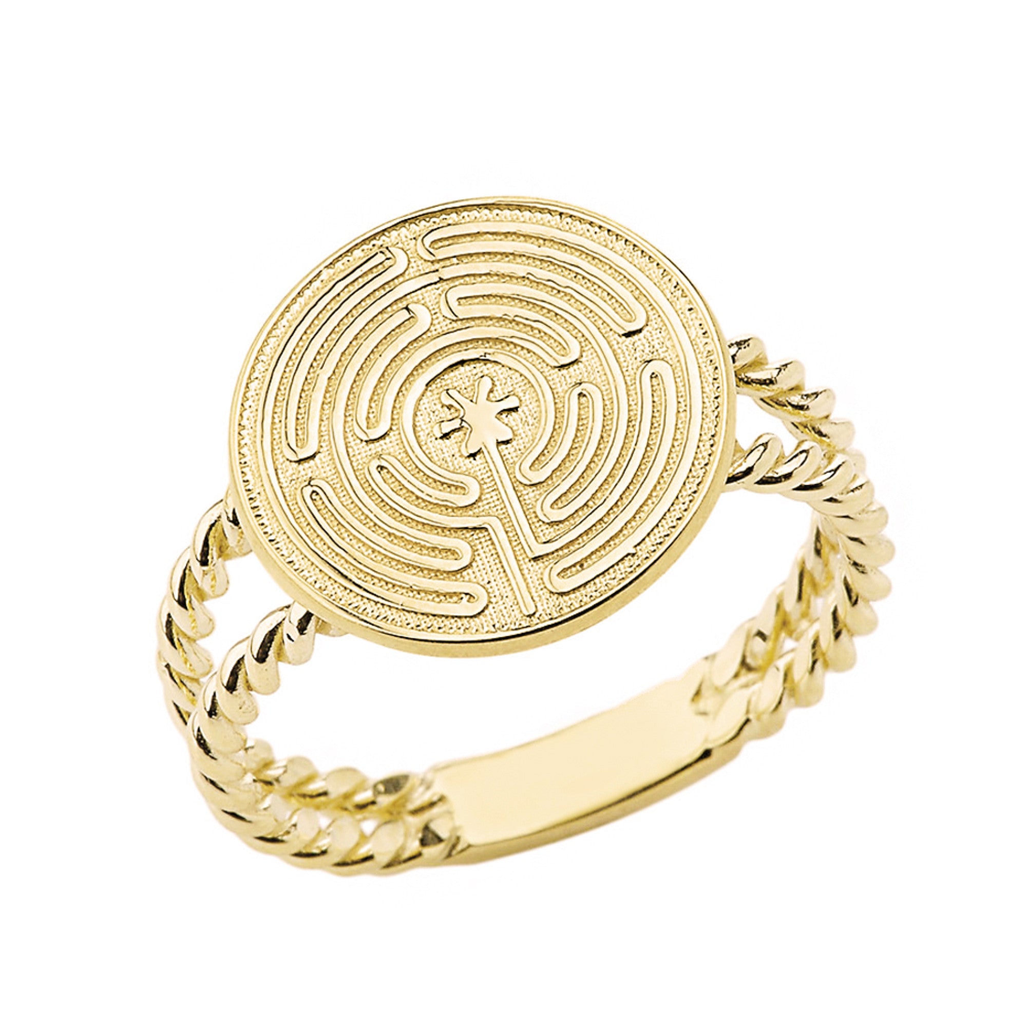 Solid Gold Chartres Prayer and Mediation Labyrinth Twisted Band Ring, view 4