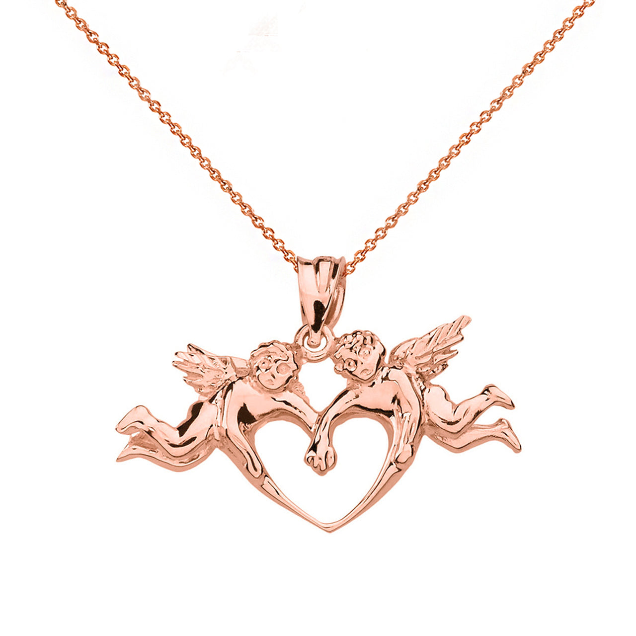 Solid Gold Cherub Angels Love Heart Pendant Necklace, view 2