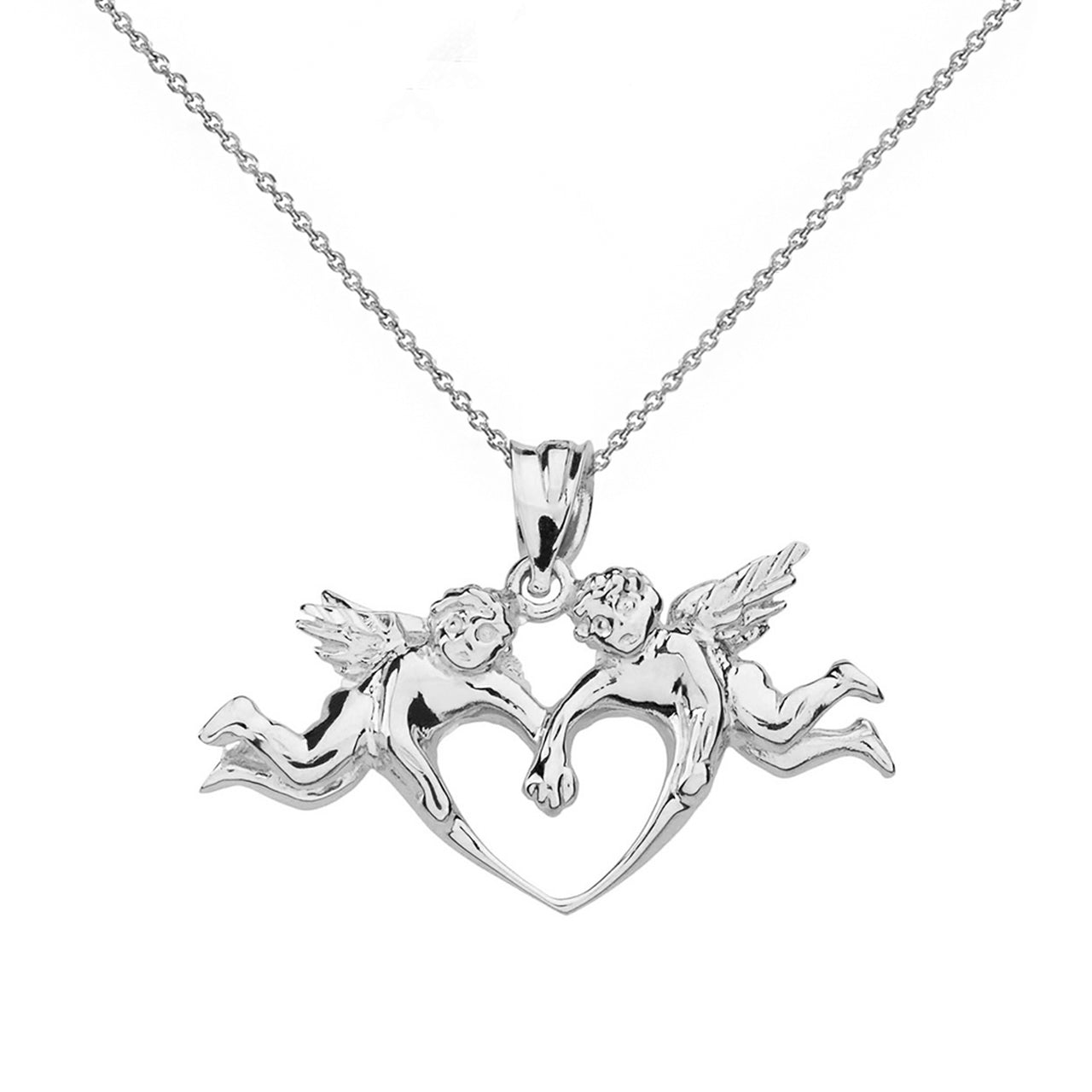 Solid Gold Cherub Angels Love Heart Pendant Necklace, view 3