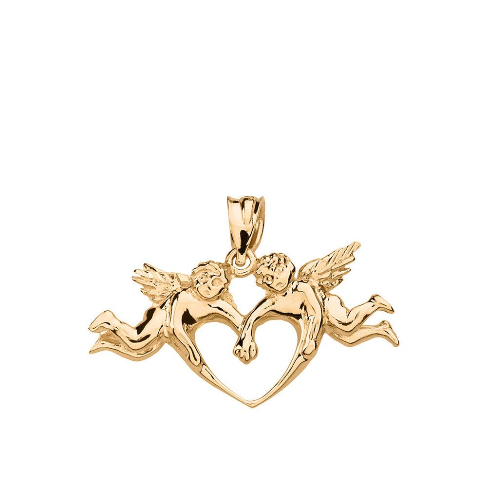 Solid Gold Cherub Angels Love Heart Pendant Necklace, view 4