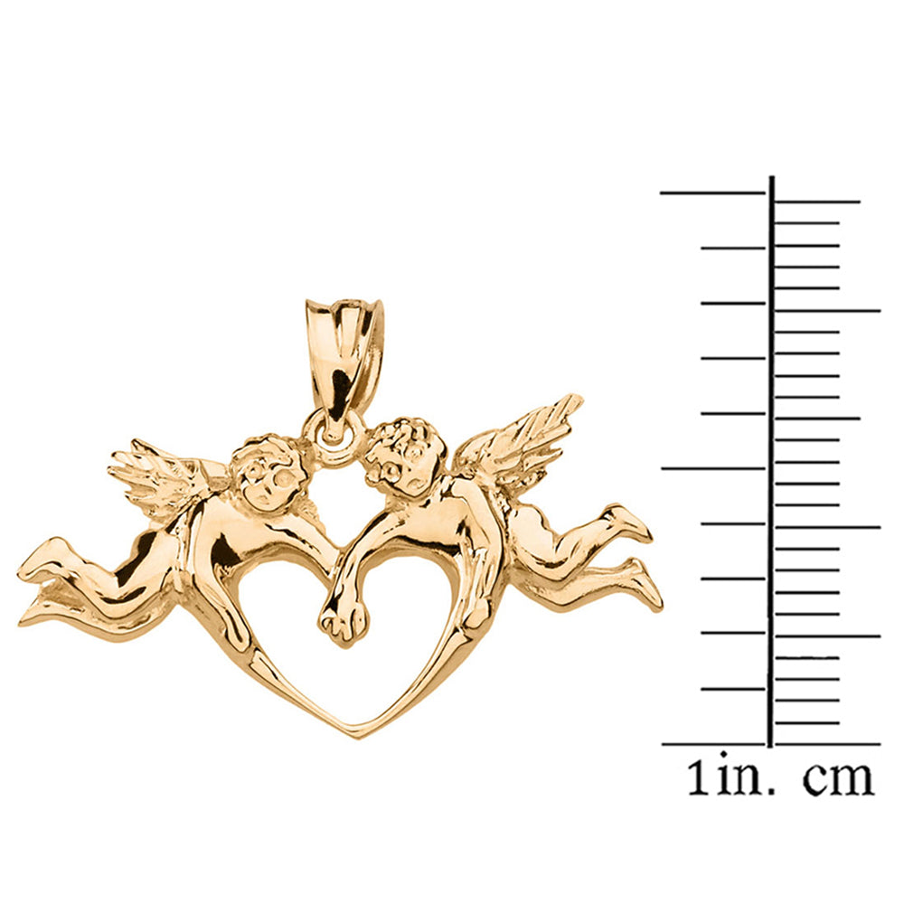 Solid Gold Cherub Angels Love Heart Pendant Necklace, view 5