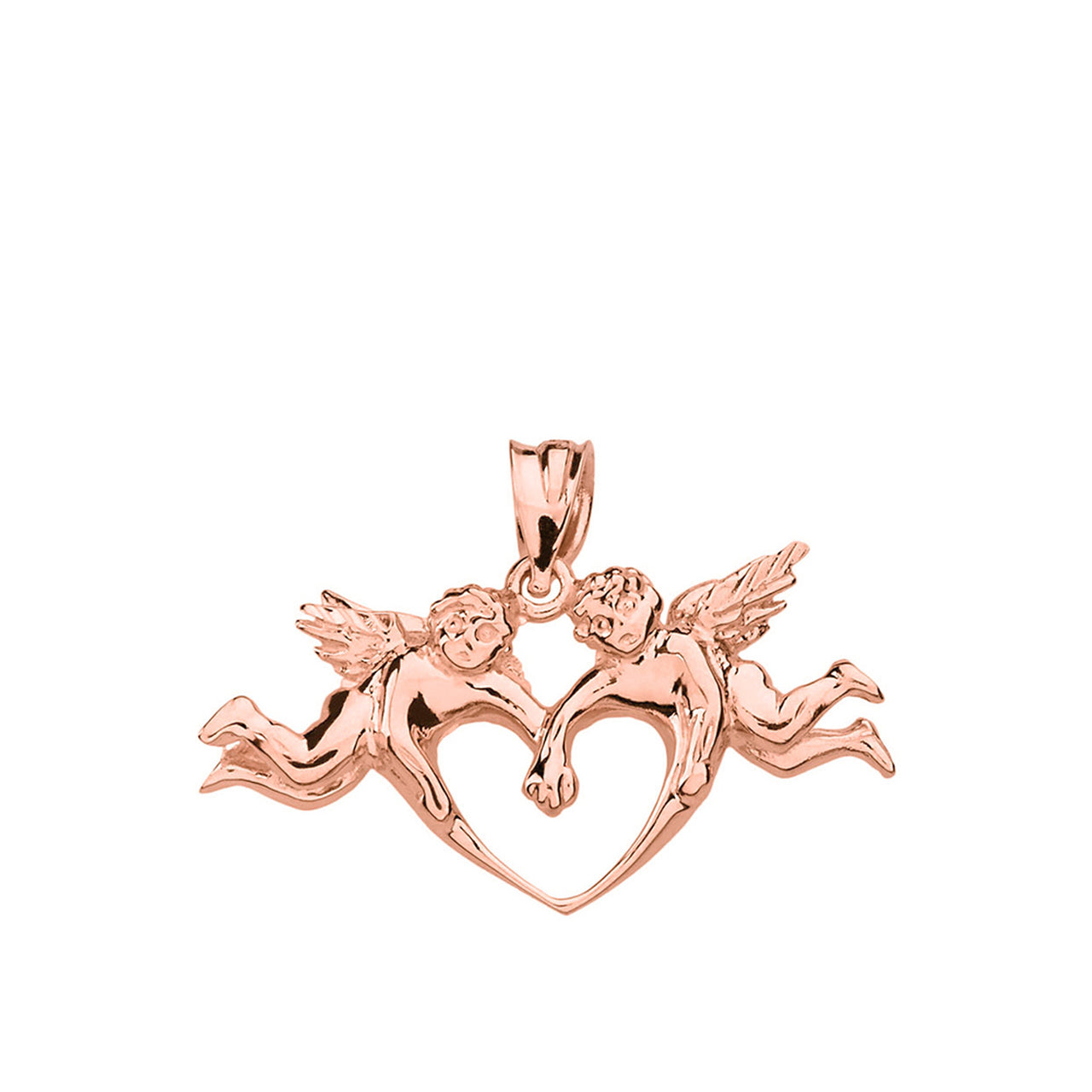 Solid Gold Cherub Angels Love Heart Pendant Necklace, view 6