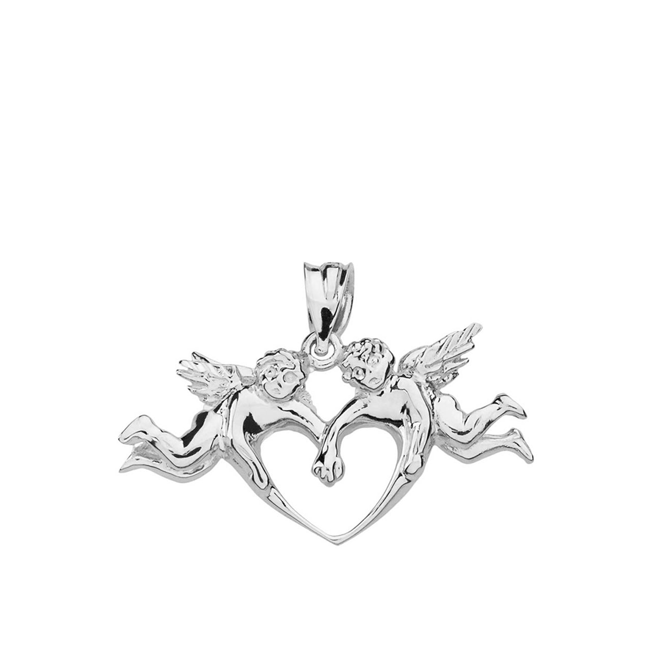 Solid Gold Cherub Angels Love Heart Pendant Necklace, view 7