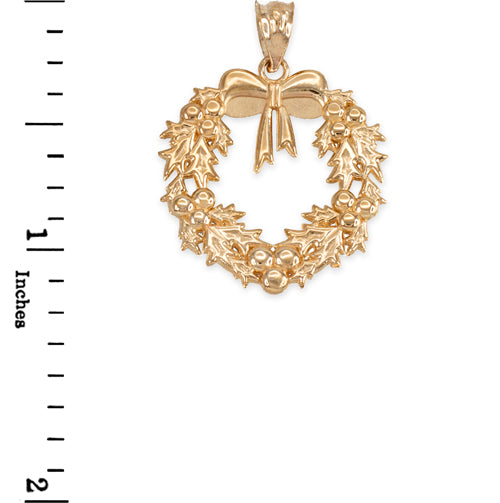 Solid Gold Christmas Wreath Pendant Necklace, view 3