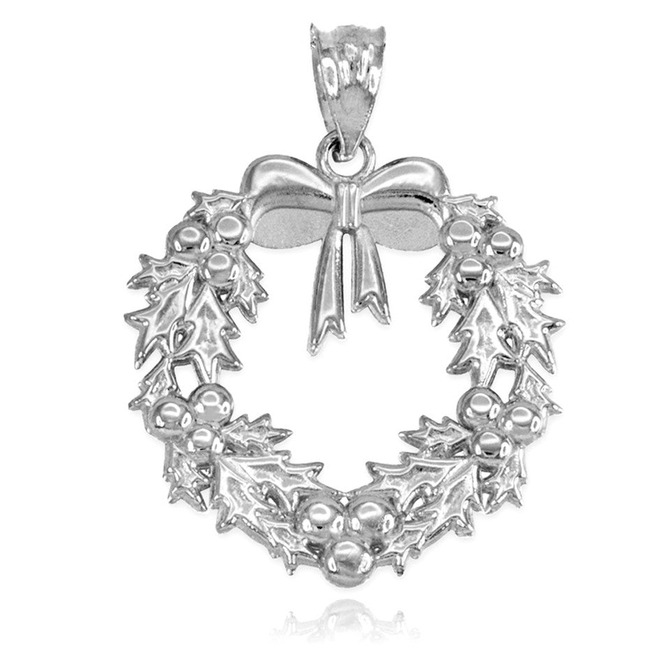 Solid Gold Christmas Wreath Pendant Necklace, view 6