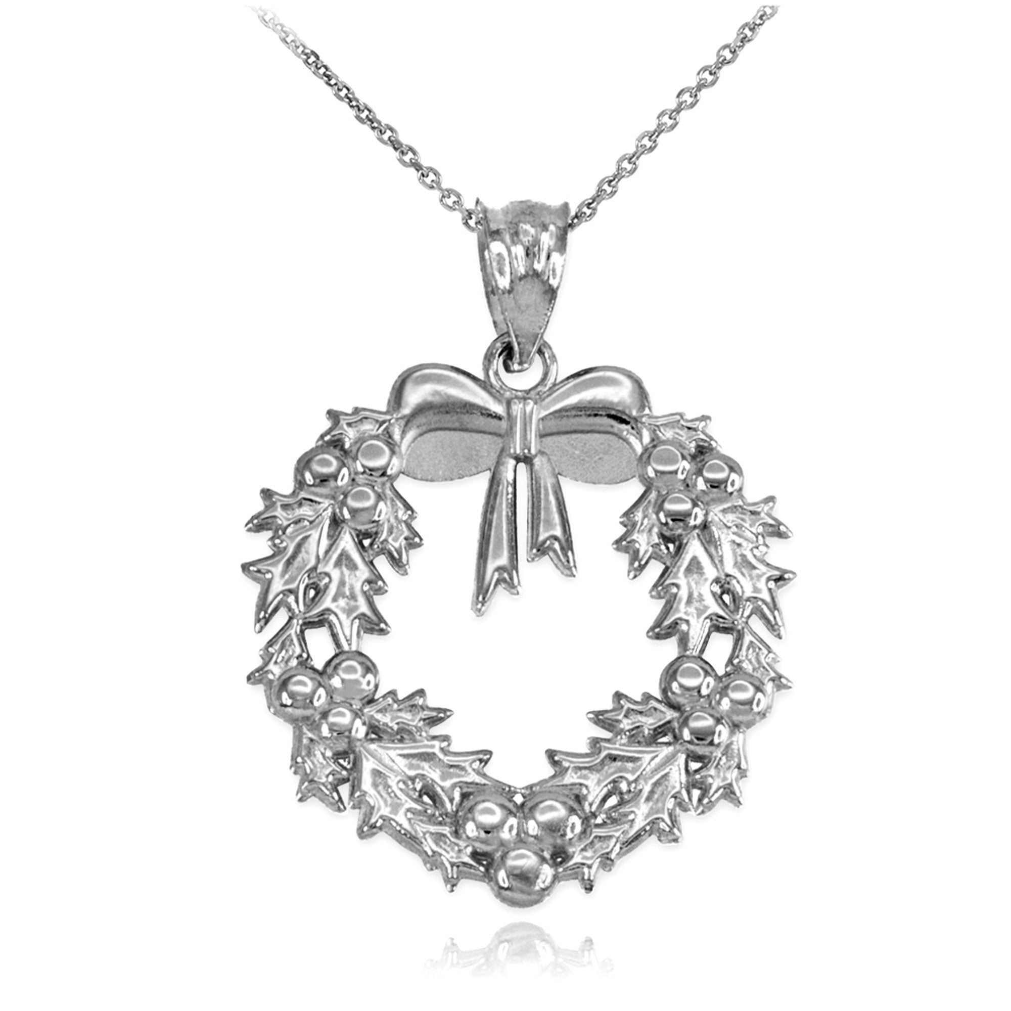 Solid Gold Christmas Wreath Pendant Necklace, view 7