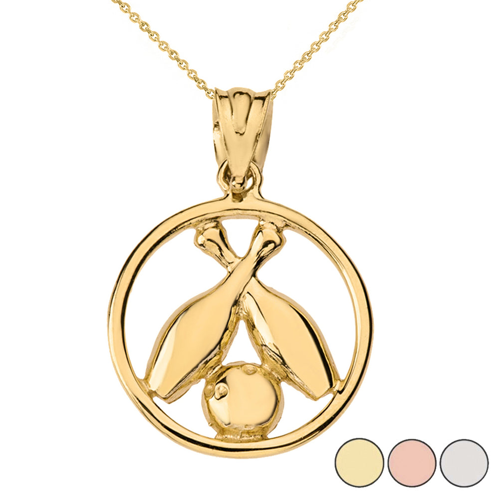 Solid Gold Circle Bowling Pendant Necklace
