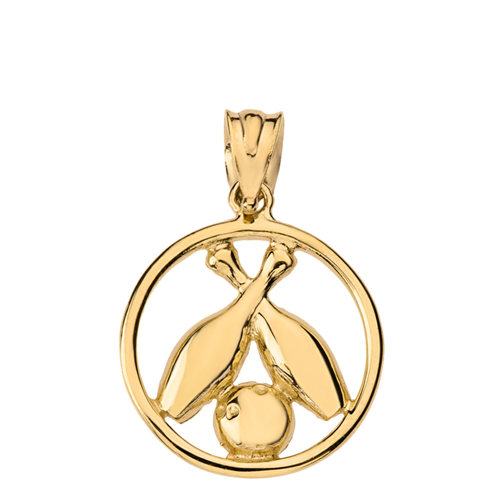 Solid Gold Circle Bowling Pendant Necklace, view 2