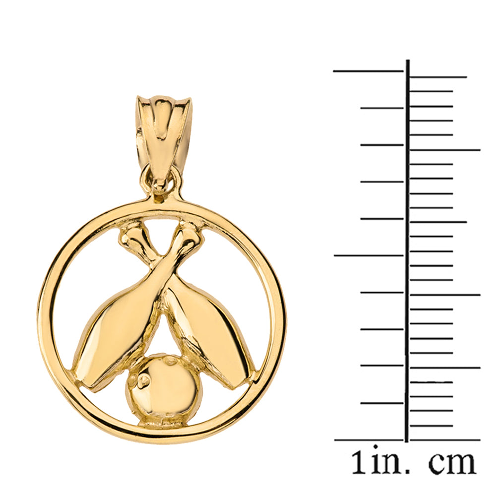 Solid Gold Circle Bowling Pendant Necklace, view 3