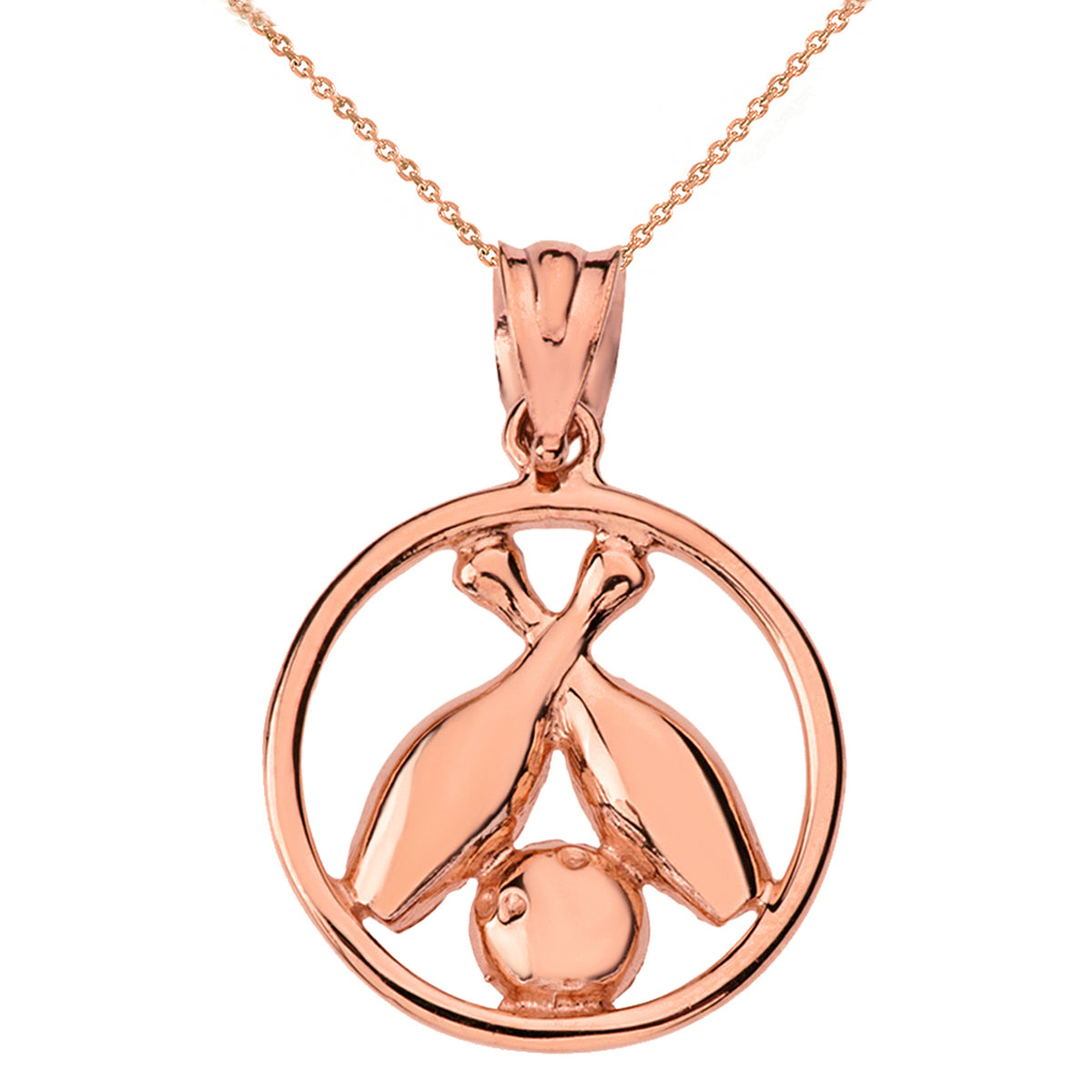 Solid Gold Circle Bowling Pendant Necklace, view 4