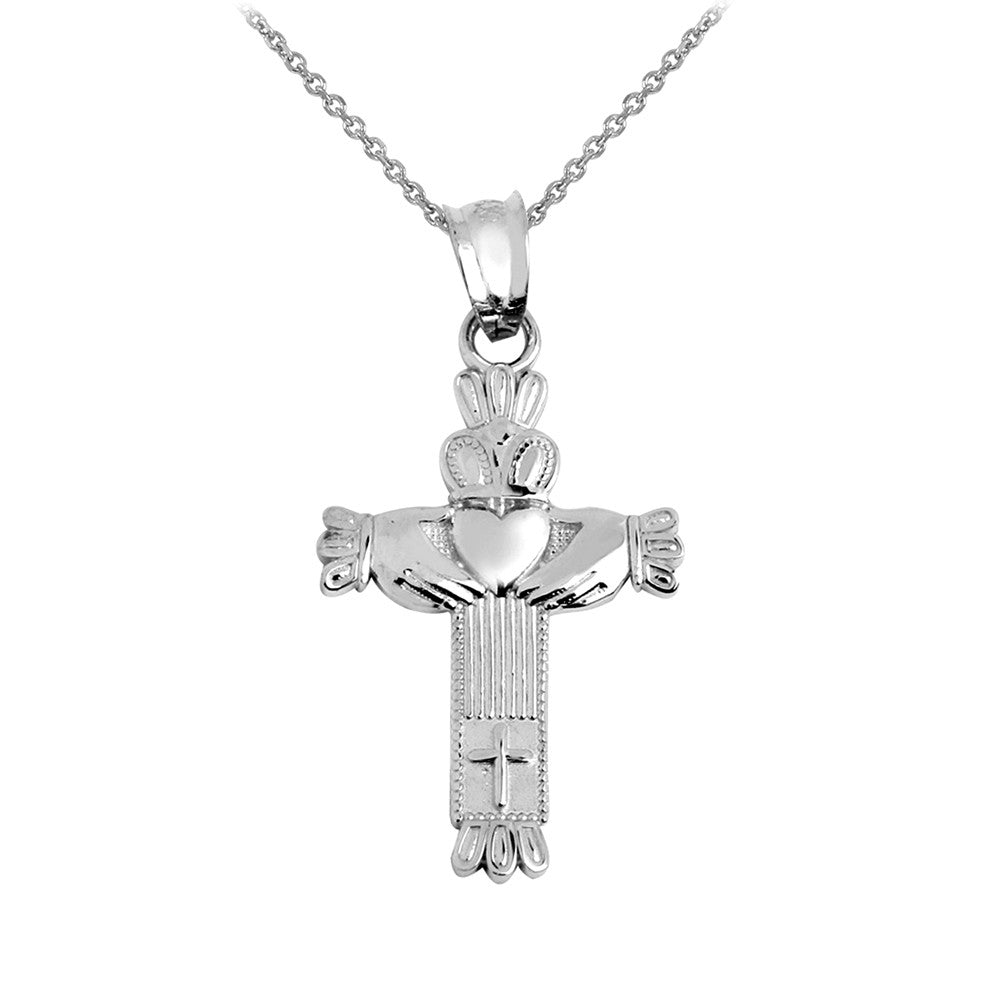 Solid Gold Claddagh Cross Pendant Necklace, view 2