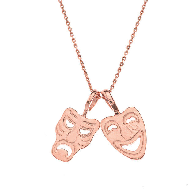 Solid Gold Comedy & Tragedy Masks (Sock & Buskin) Pendant Necklace, view 2