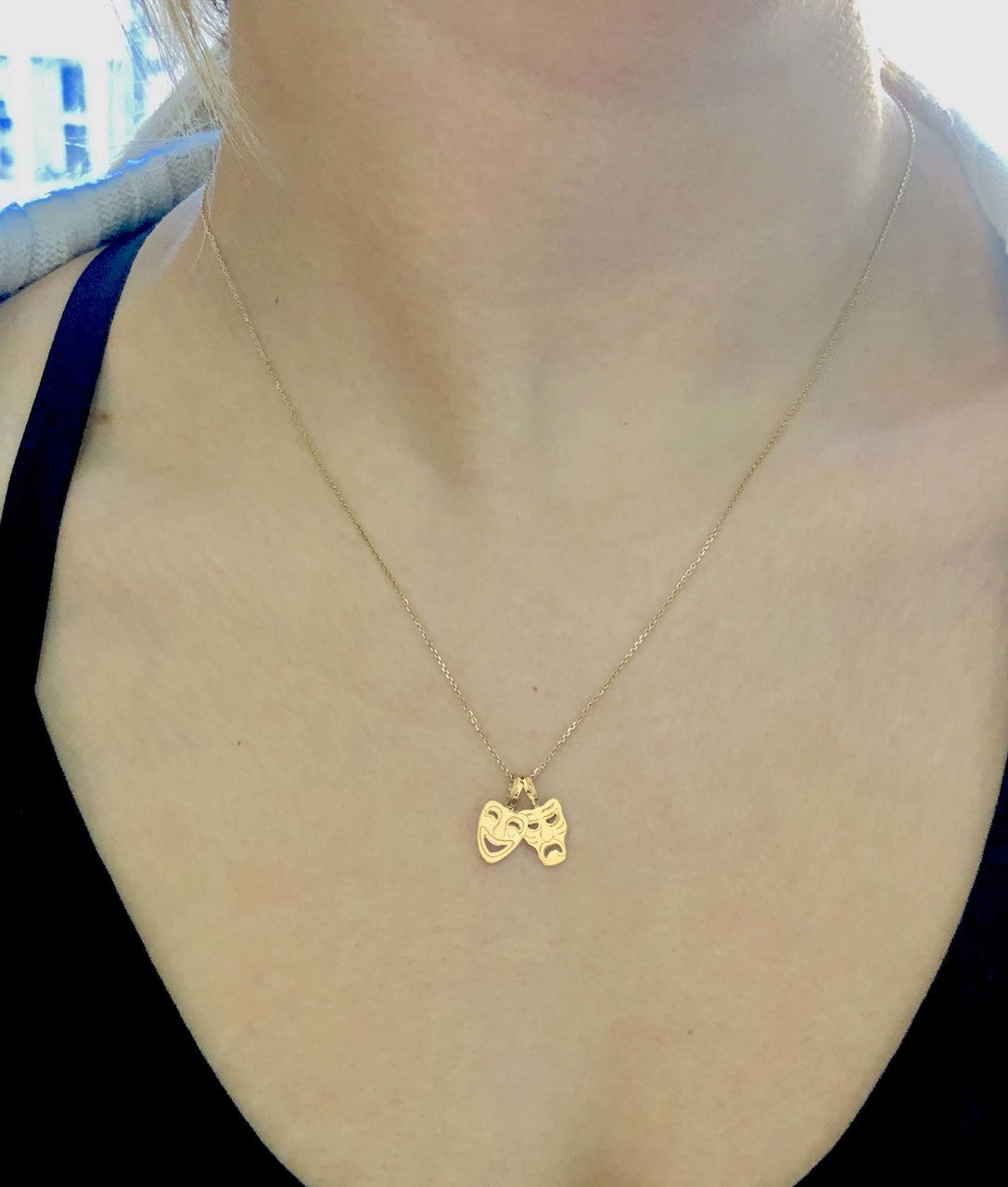 Solid Gold Comedy & Tragedy Masks (Sock & Buskin) Pendant Necklace, view 6
