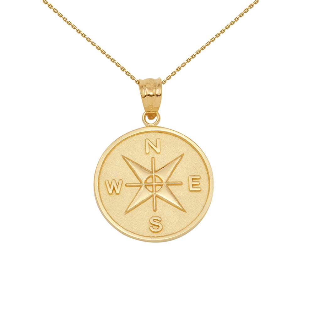 Solid Gold Compass Medallion Pendant Necklace