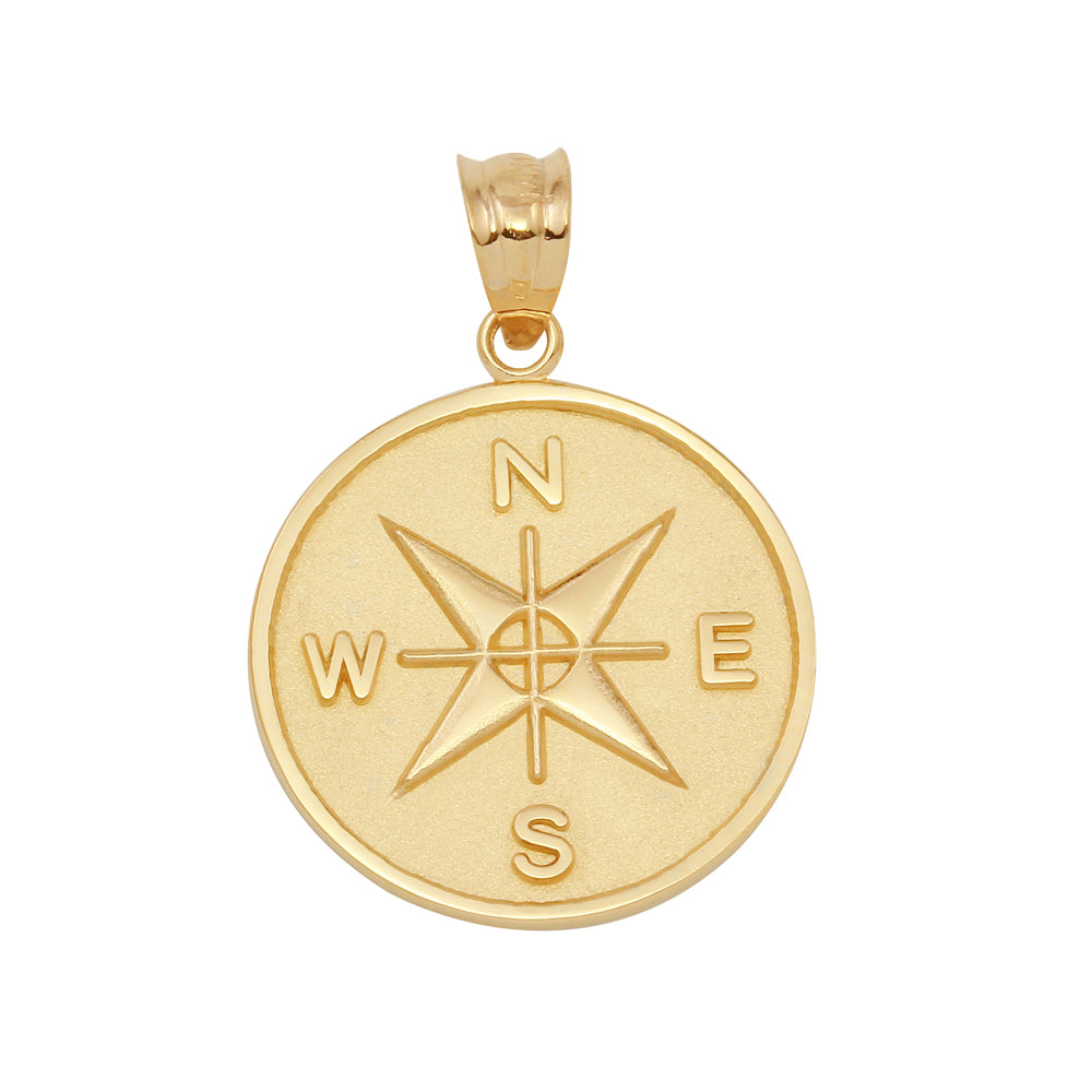 Solid Gold Compass Medallion Pendant Necklace, view 2