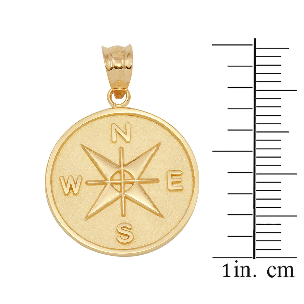 Solid Gold Compass Medallion Pendant Necklace, view 3