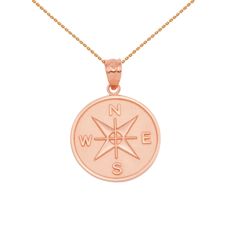 Solid Gold Compass Medallion Pendant Necklace, view 6