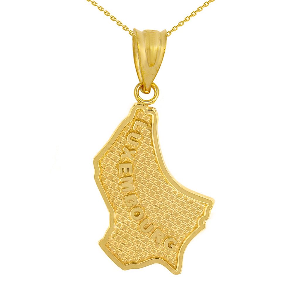 Solid Gold Country of Luxembourg Geography Pendant Necklace