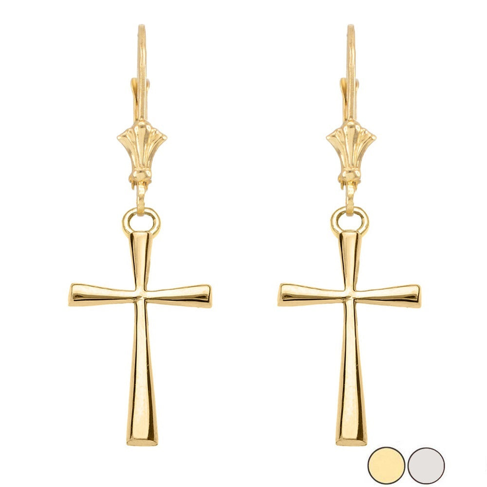 Solid Gold Cross Leverback Earring