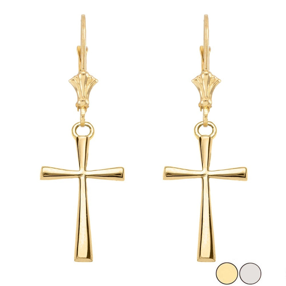 Solid Gold Cross Leverback Earring