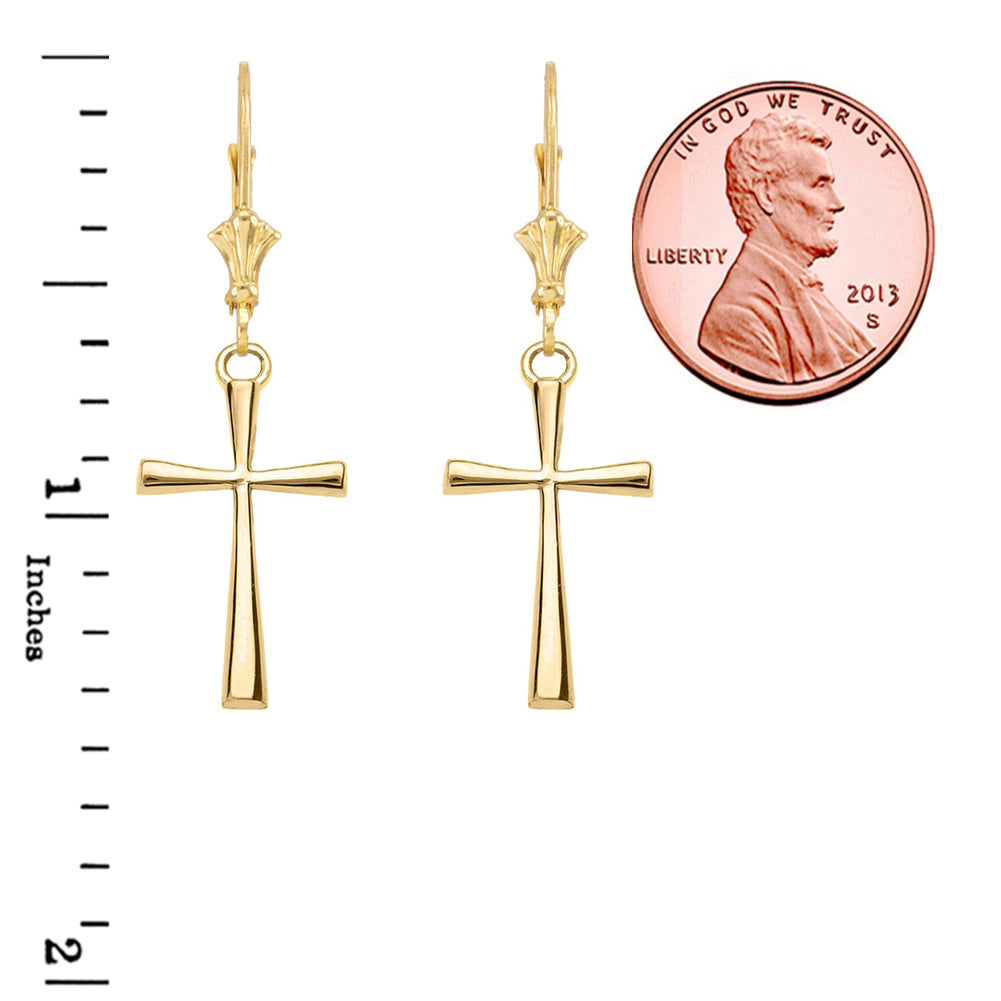 Solid Gold Cross Leverback Earring, view 2
