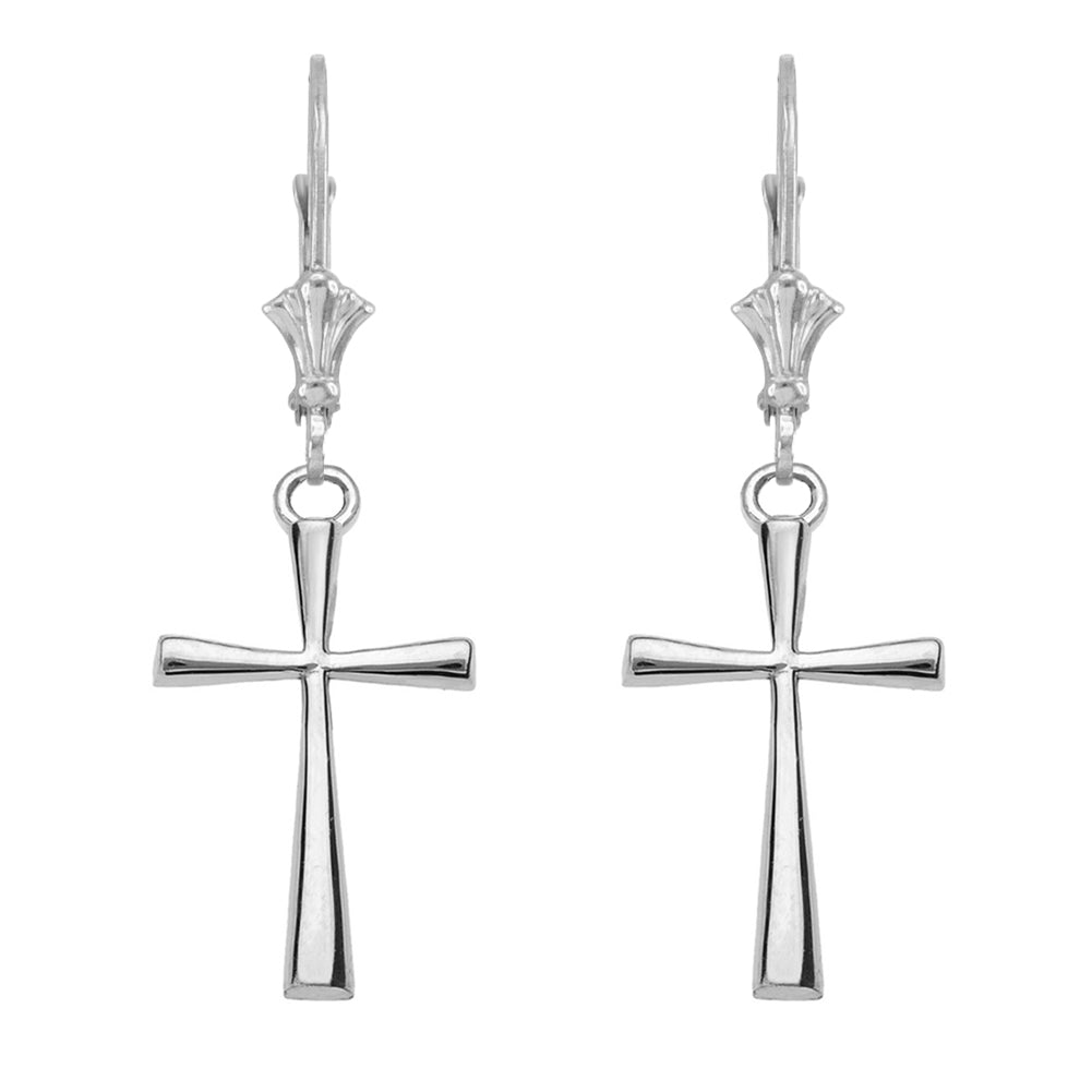 Solid Gold Cross Leverback Earring, view 3