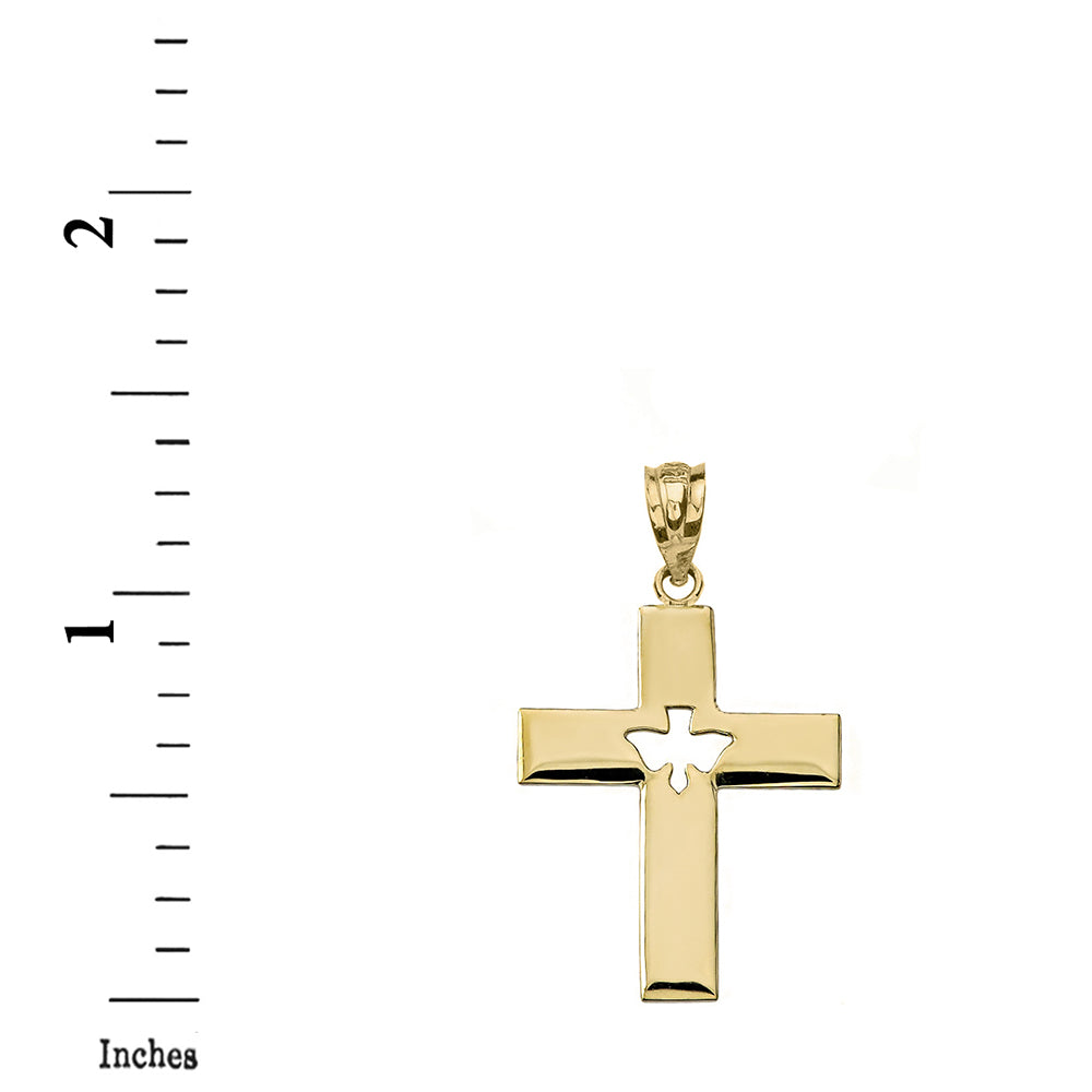 Solid Gold Cross with Dove Holy Spirit Cut Out Pendant Necklace, view 2